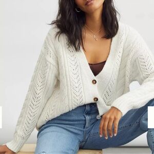 Anthropologie Ivory Classic Pointelle Cardigan